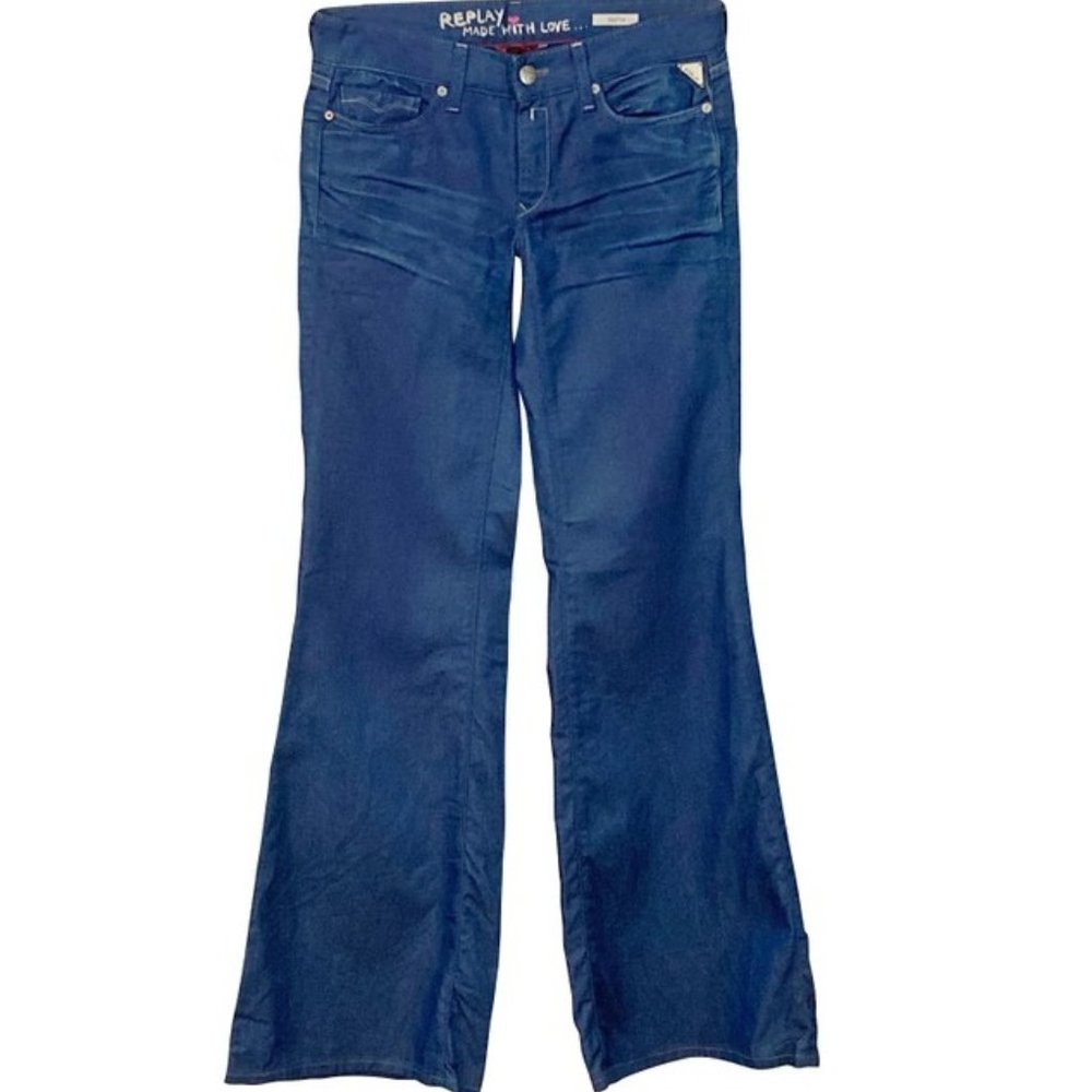 Replay women's size 28 long crinkle press 100% cotton flare leg RUTH jeans 30x34